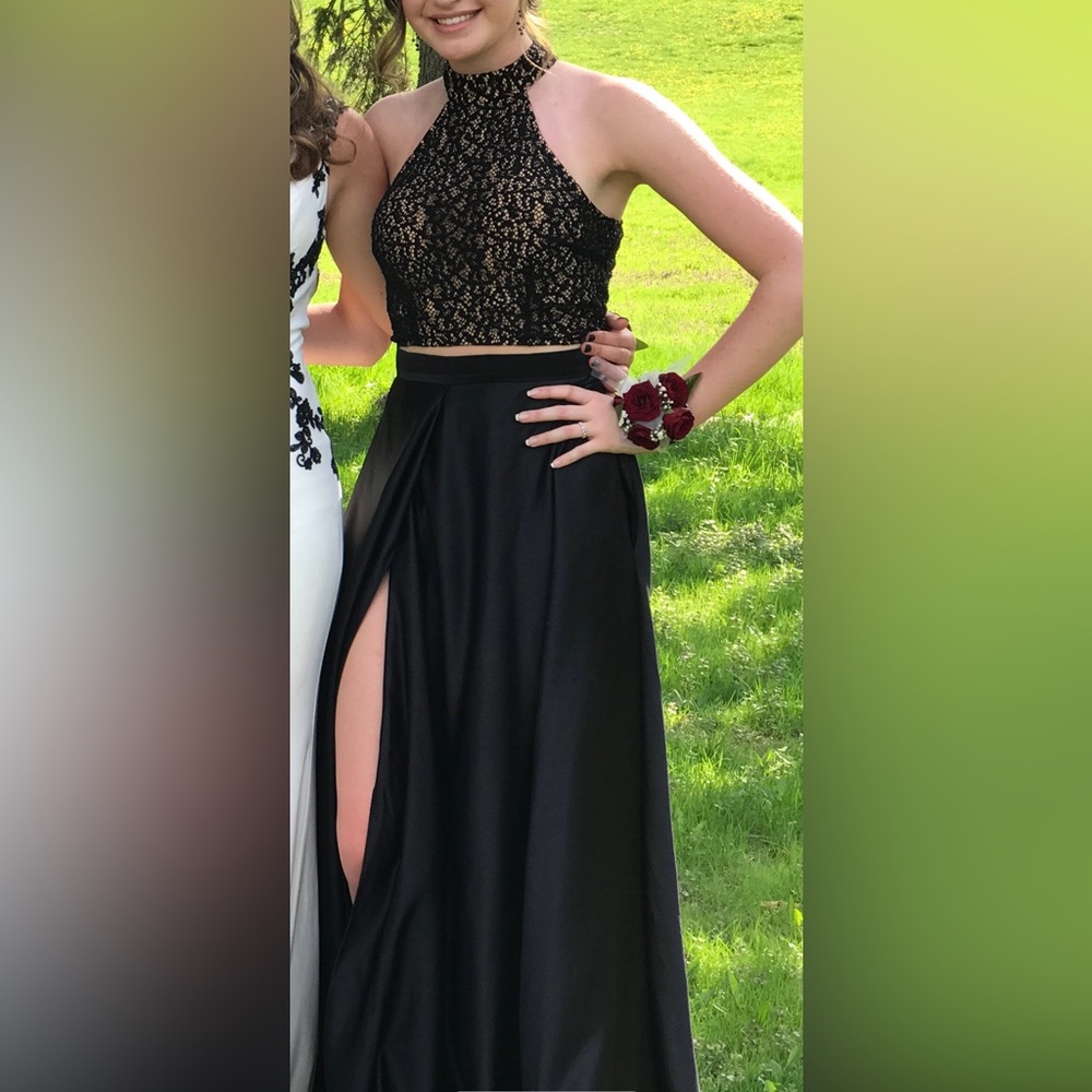Black two piece prom dress